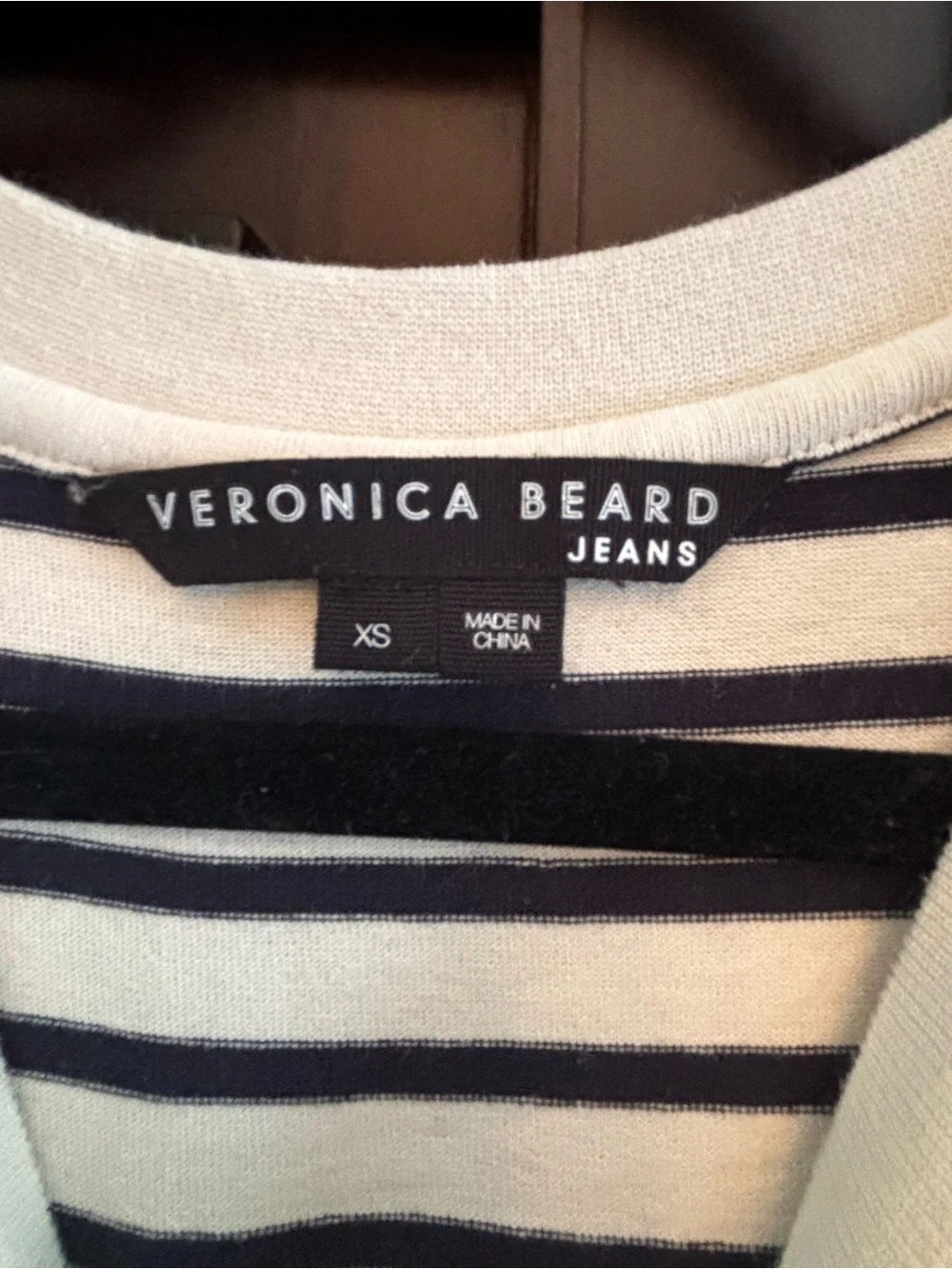 Veronica Beard Cream & Navy Striped Knit Dress with Light Blue Shirt Tie - Picture 2 of 6